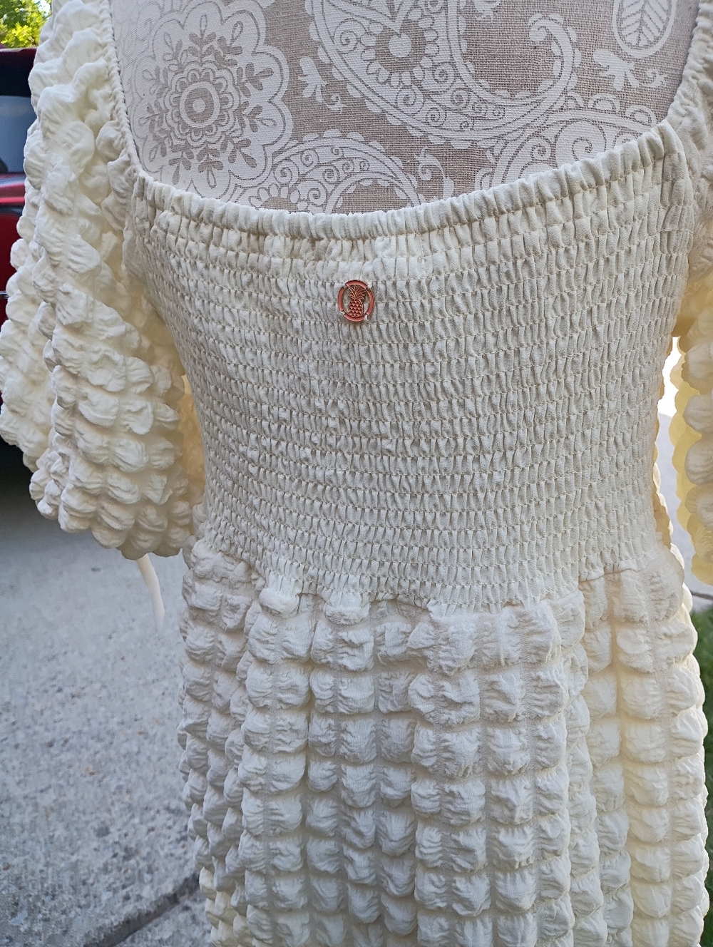 Simply Southern vory Textured Puff-Sleeve Maxi Bubble Dress Sz S - Picture 3 of 6